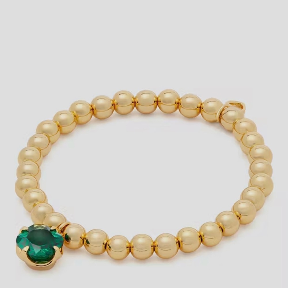 KATE SPADE Pop of Joy Gold Toned Stretch Bracelet in Emerald Green NWT